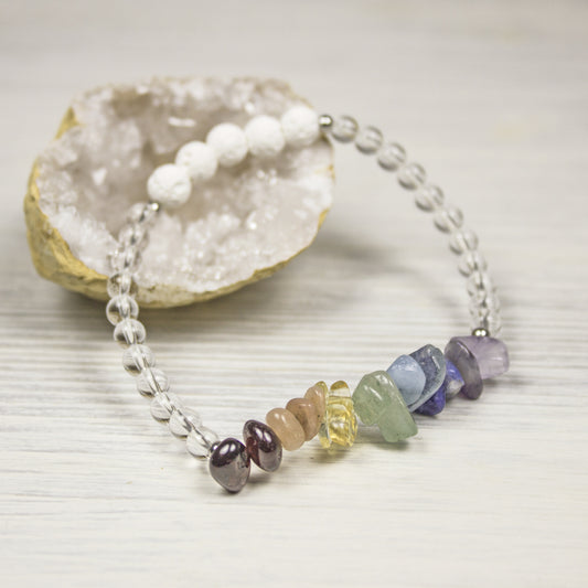 Chakra Bracelet with Clear Quartz for Positive Energy