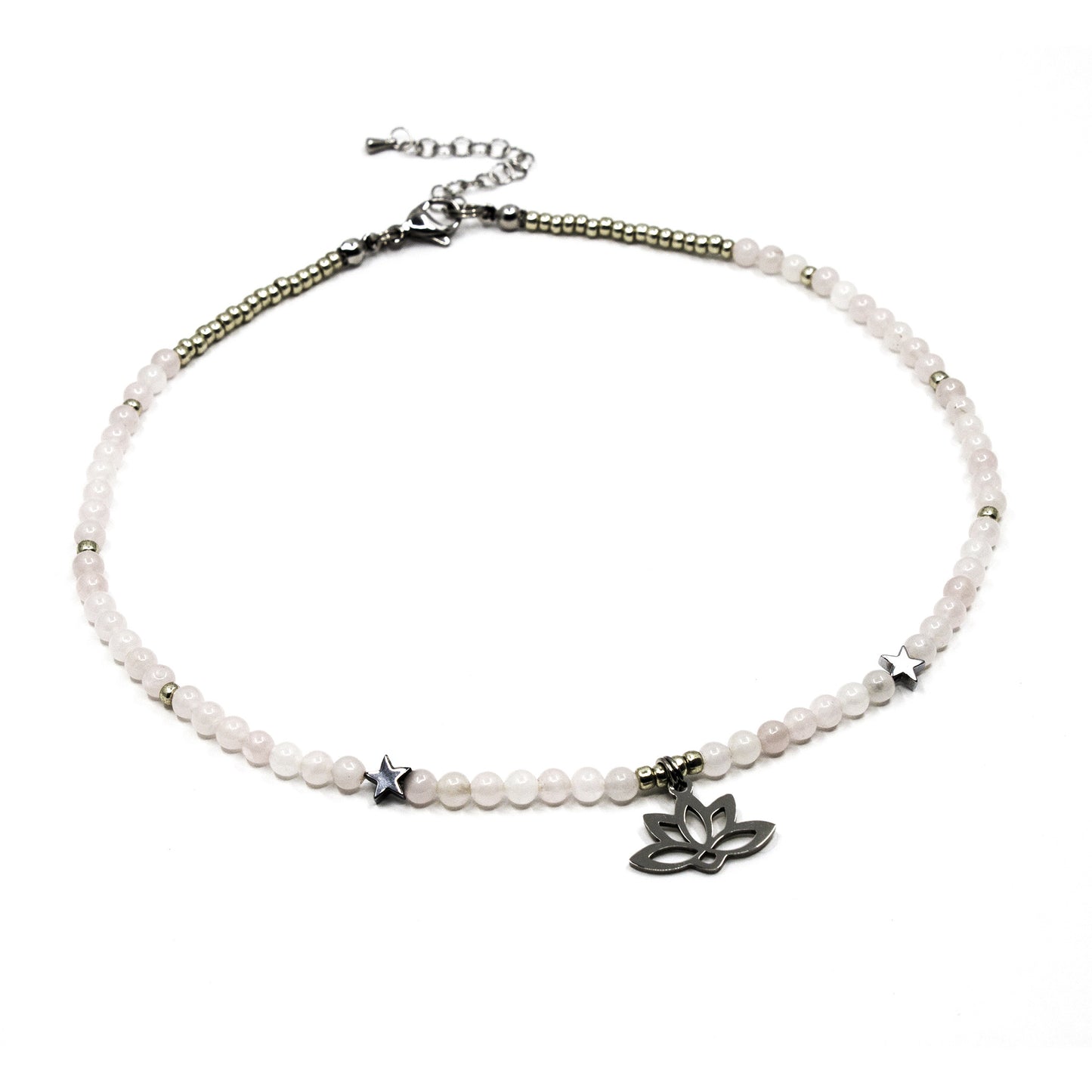 Rose Quartz Necklace with Lotus Charm