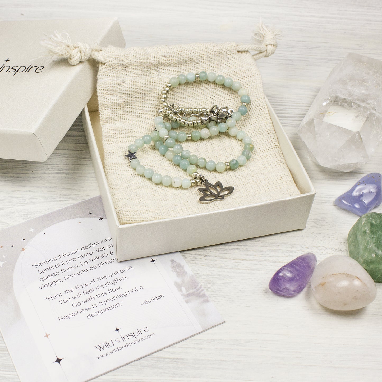 Amazonite Gemstone Necklace with Lotus Charm