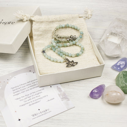 Amazonite Gemstone Necklace with Lotus Charm