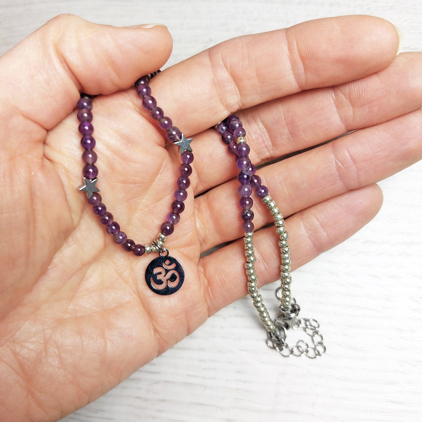 Amethyst Crystal Necklace with Om Pendant