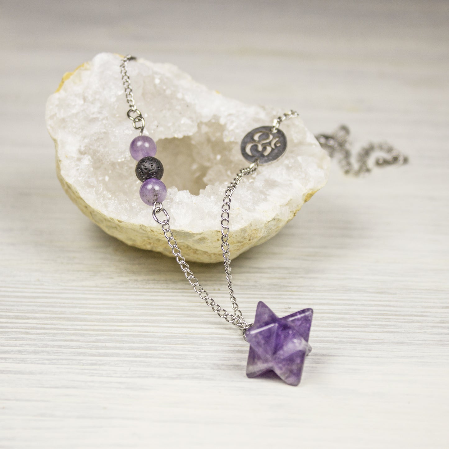 Healing Crystal Necklace with Merkaba Pendant