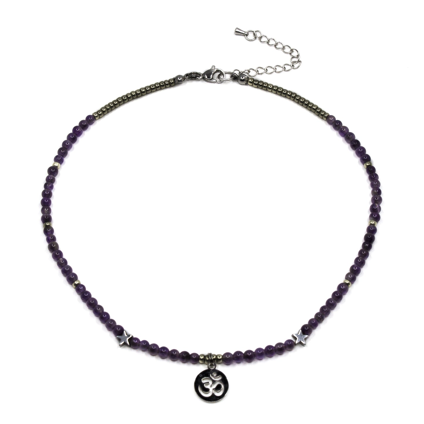 Amethyst Crystal Necklace with Om Pendant