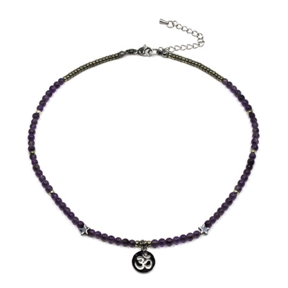 Amethyst Crystal Necklace with Om Pendant