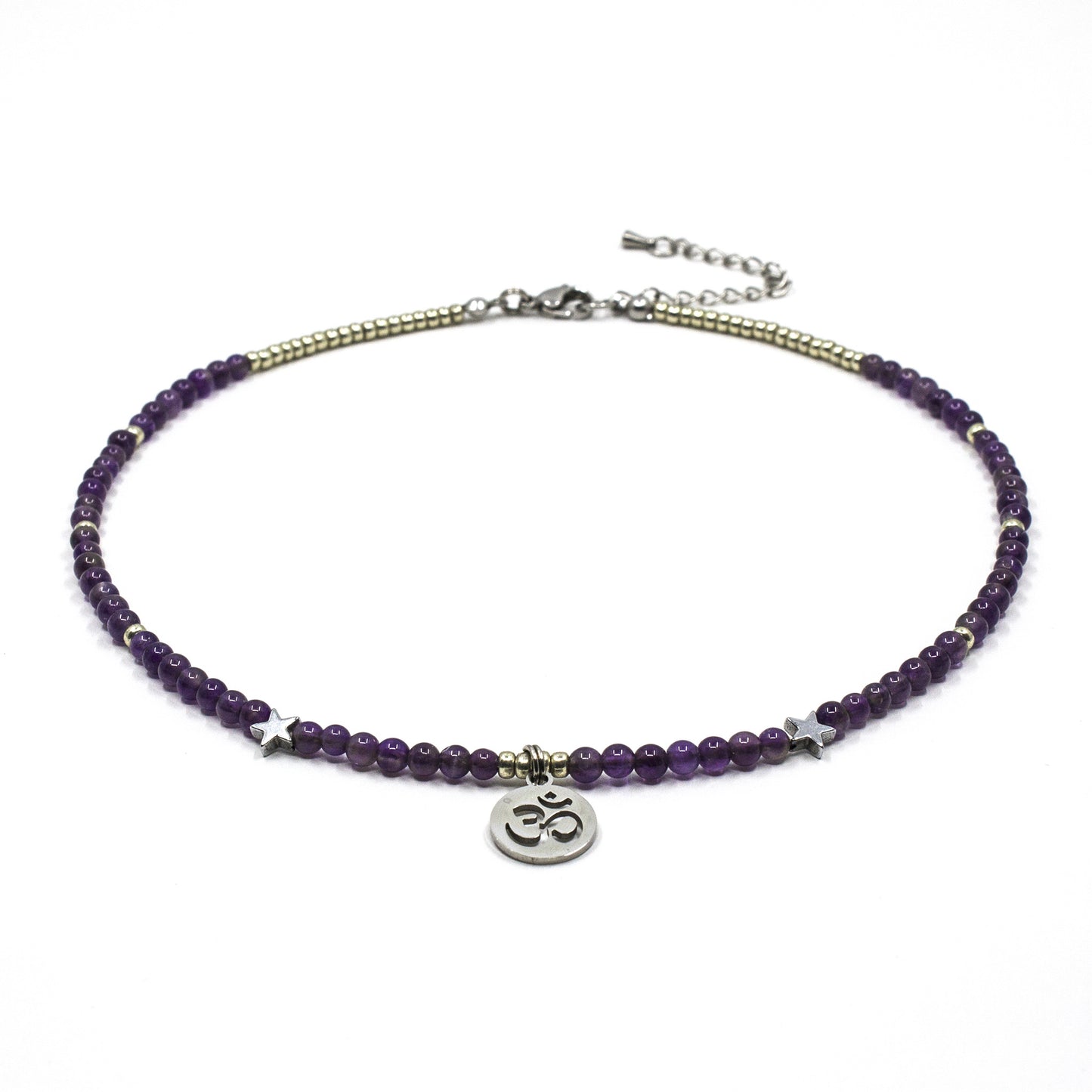 Amethyst Crystal Necklace with Om Pendant