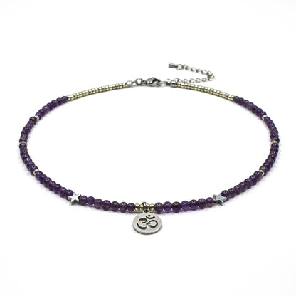 Amethyst Crystal Necklace with Om Pendant