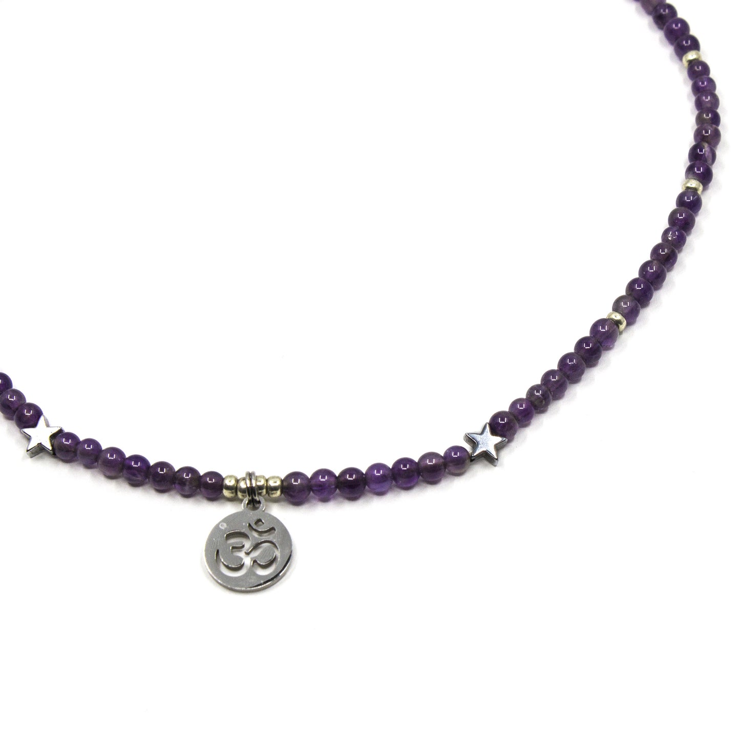 Amethyst Crystal Necklace with Om Pendant