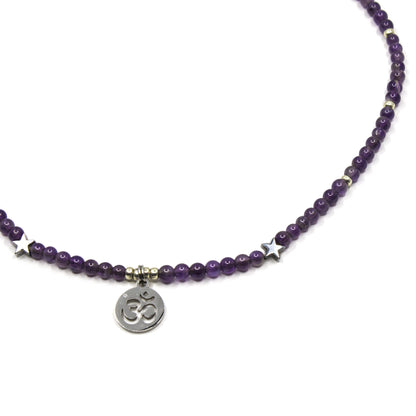 Amethyst Crystal Necklace with Om Pendant