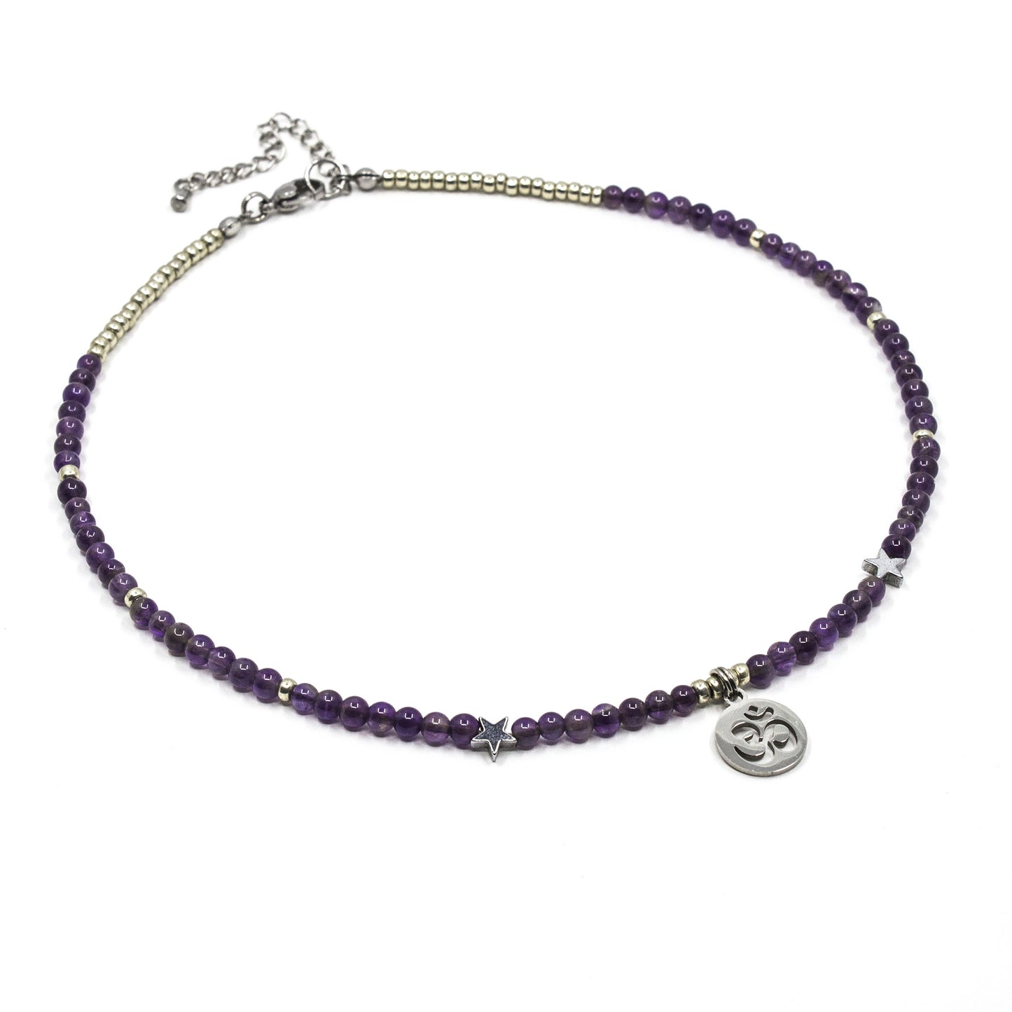 Amethyst Crystal Necklace with Om Pendant