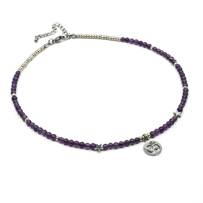 Amethyst Crystal Necklace with Om Pendant