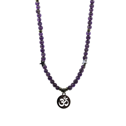 Amethyst Crystal Necklace with Om Pendant