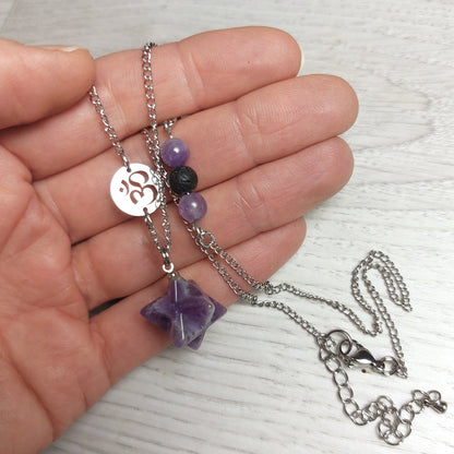 Healing Crystal Necklace with Merkaba Pendant