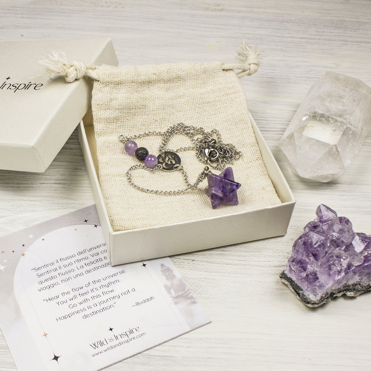 Healing Crystal Necklace with Merkaba Pendant