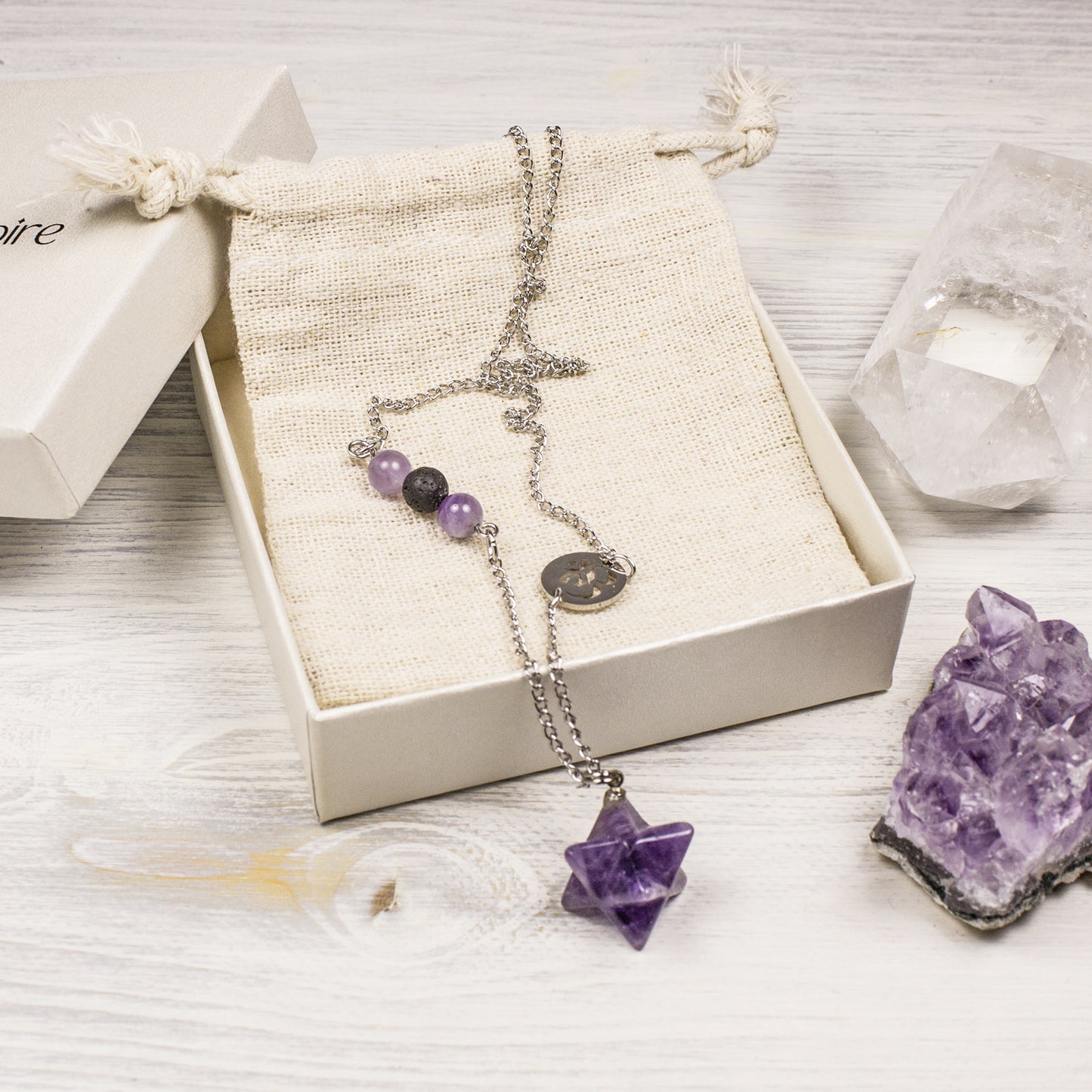 Healing Crystal Necklace with Merkaba Pendant