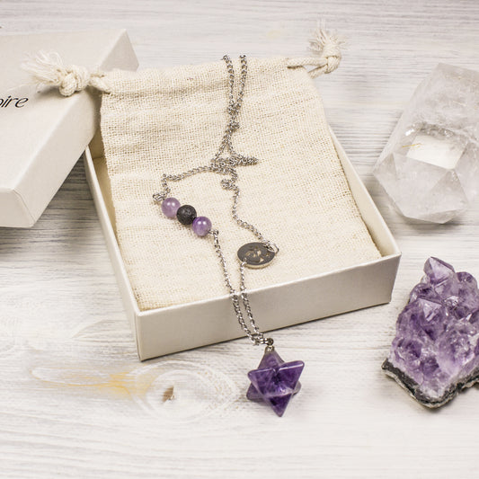 Healing Crystal Necklace with Merkaba Pendant