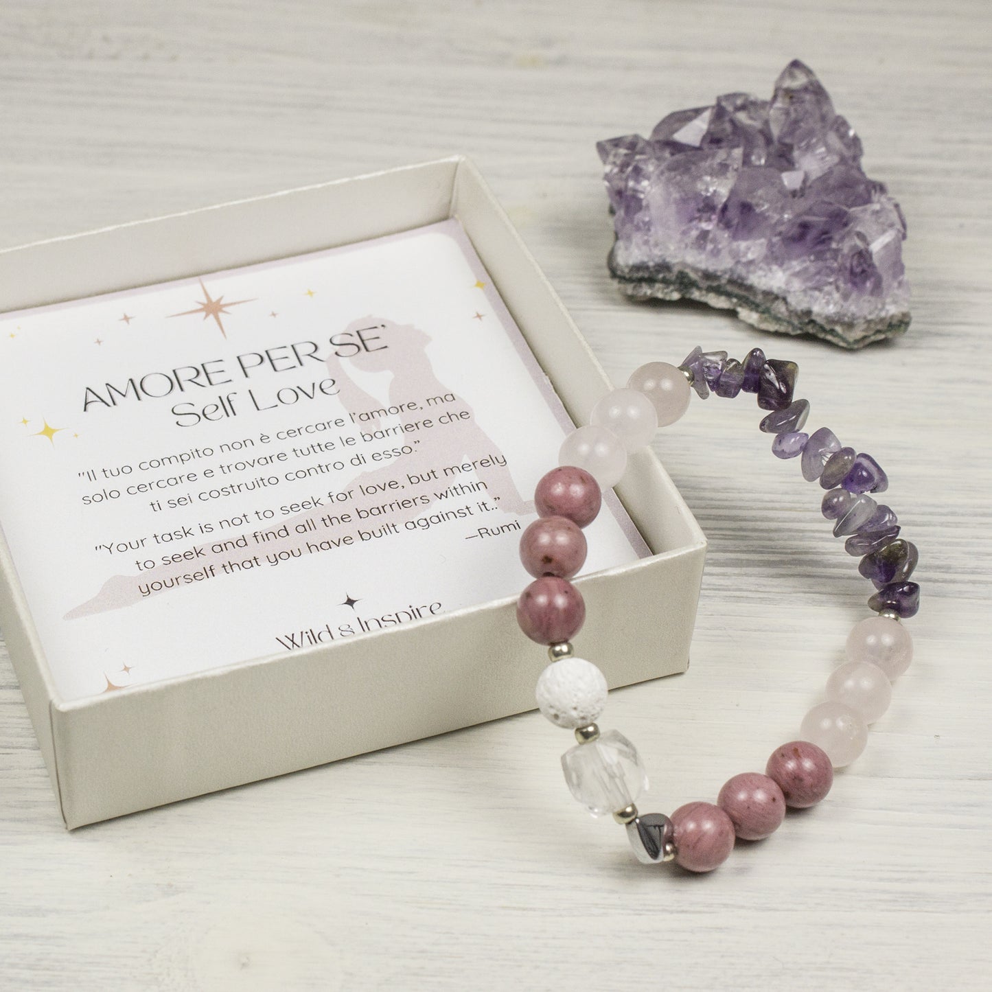 Rose Quartz and Amethyst Diffuser Bracelet for Self Love