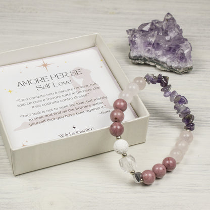 Rose Quartz and Amethyst Diffuser Bracelet for Self Love