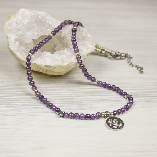 Amethyst Crystal Necklace with Om Pendant