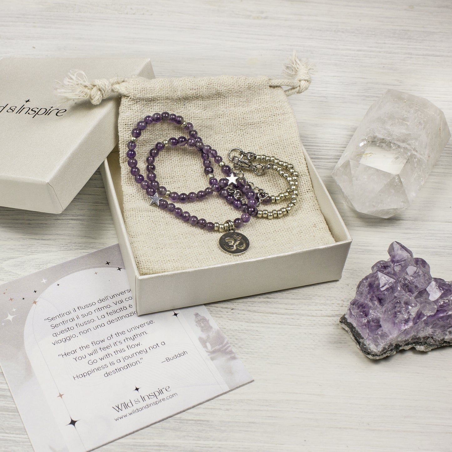 Amethyst Crystal Necklace with Om Pendant