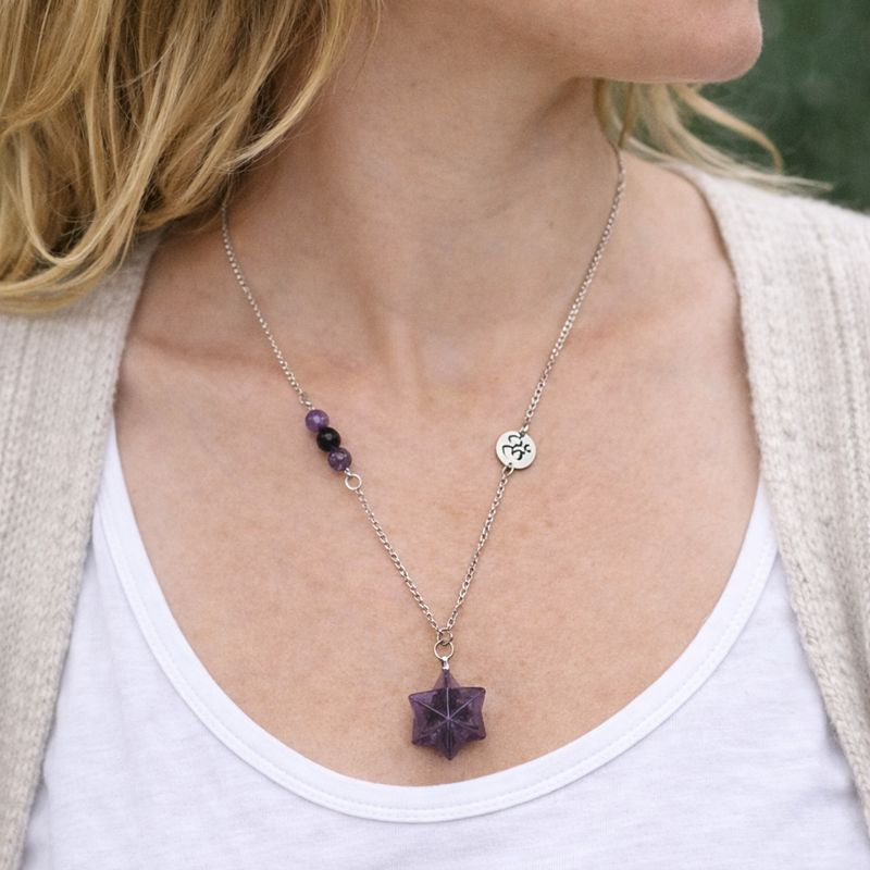 Healing Crystal Necklace with Merkaba Pendant