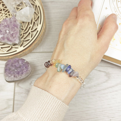 Chakra Bracelet with Clear Quartz for Positive Energy