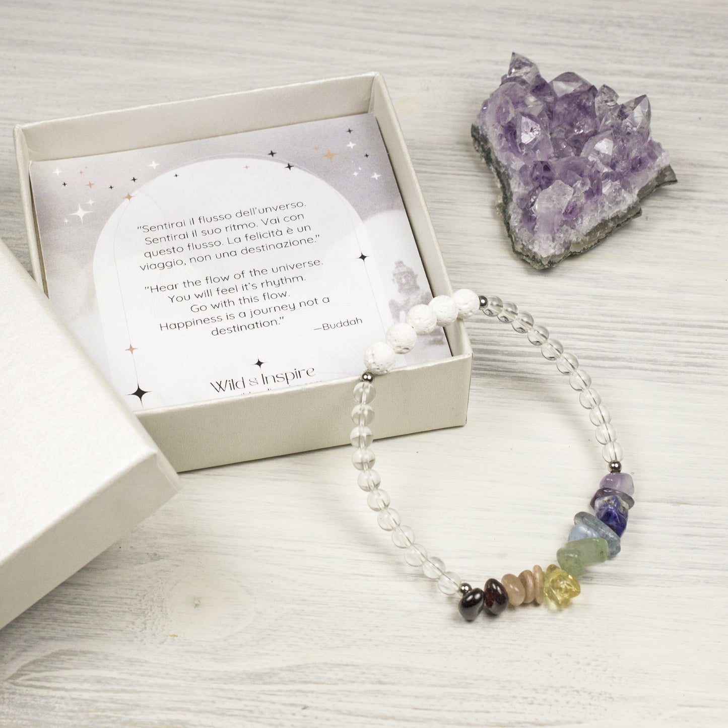 Chakra Bracelet with Clear Quartz for Positive Energy