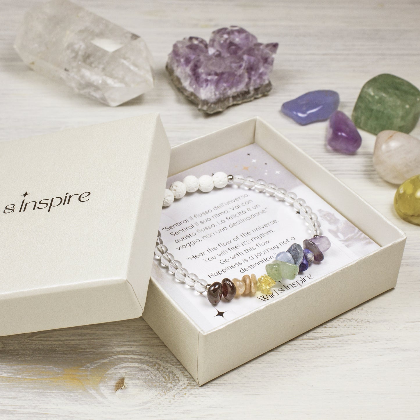 Chakra Bracelet with Clear Quartz for Positive Energy