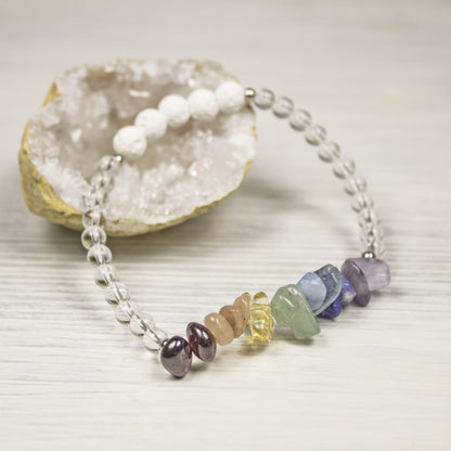 Chakra Bracelet with Clear Quartz for Positive Energy