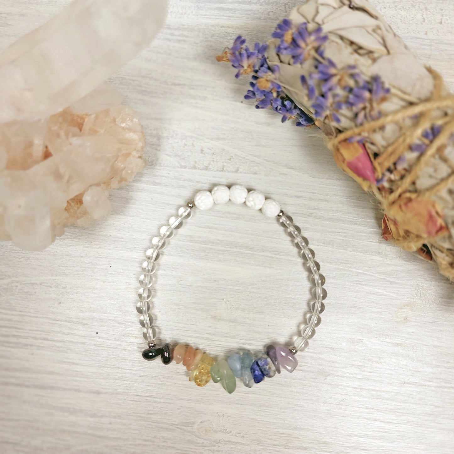 Chakra Bracelet with Clear Quartz for Positive Energy