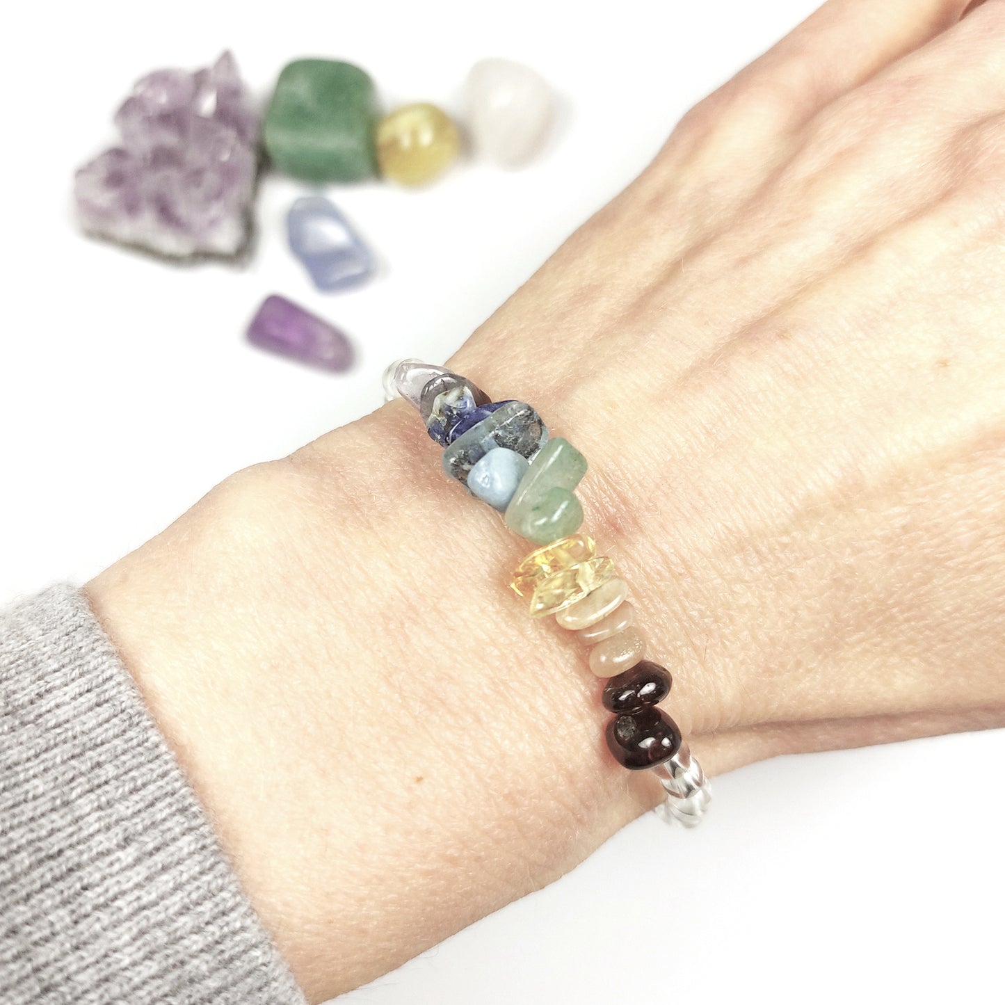 Chakra Bracelet with Clear Quartz for Positive Energy