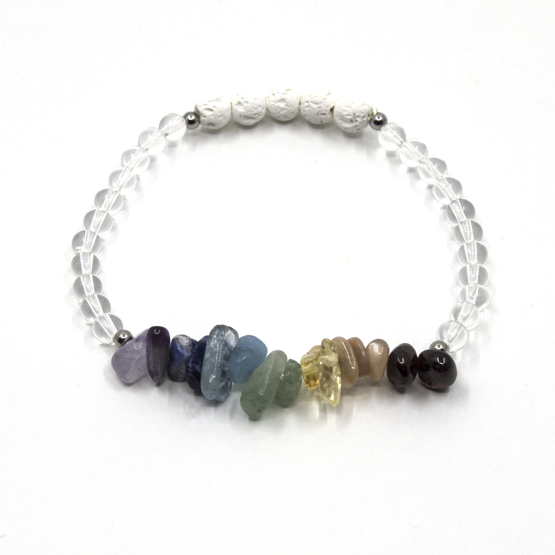Multicolored beaded bracelet on a white background