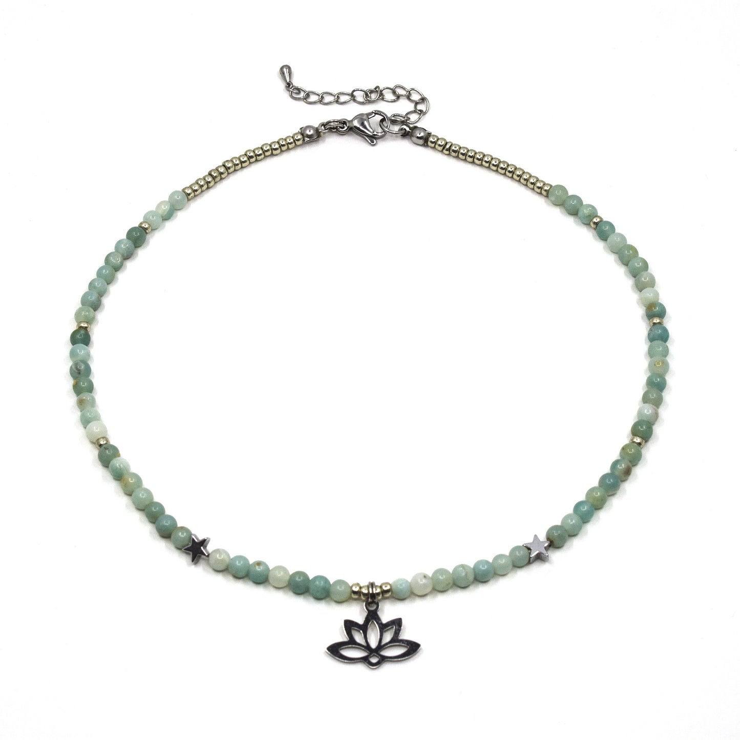 Amazonite Gemstone Necklace with Lotus Charm