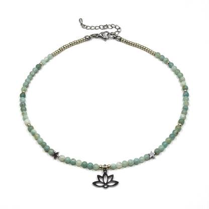 Amazonite Gemstone Necklace with Lotus Charm