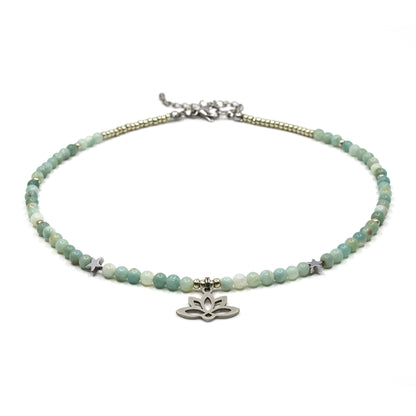 Amazonite Gemstone Necklace with Lotus Charm