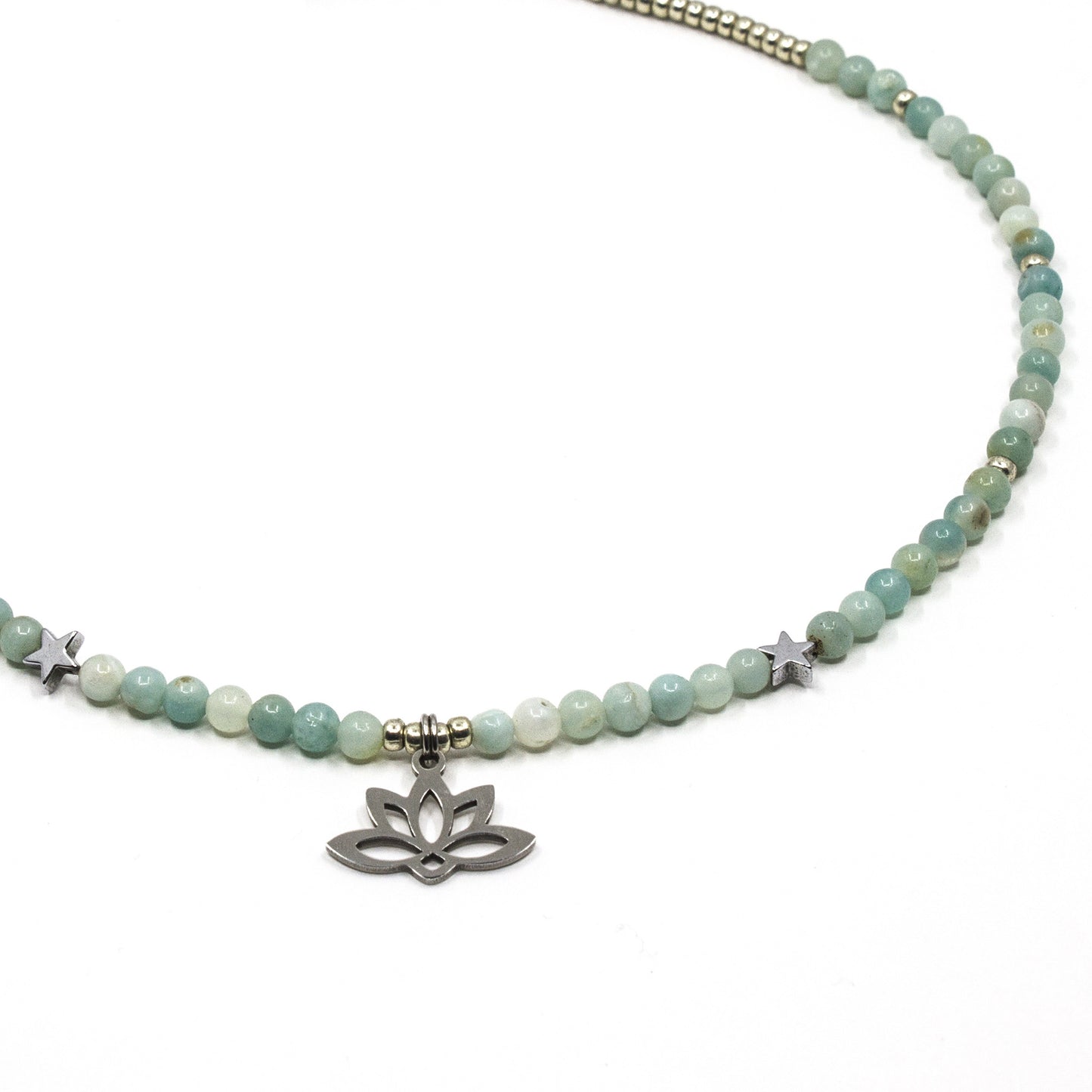 Amazonite Gemstone Necklace with Lotus Charm