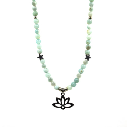 Amazonite Gemstone Necklace with Lotus Charm
