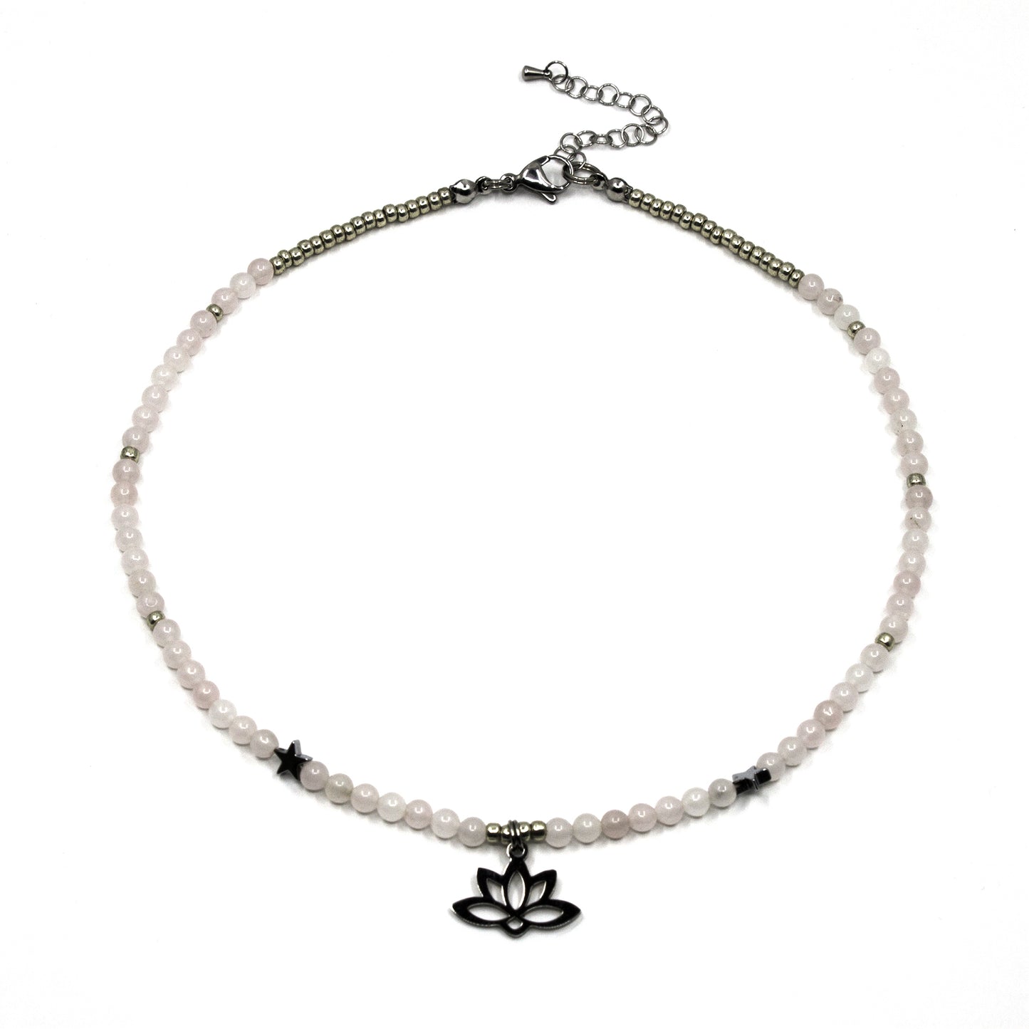 Rose Quartz Necklace with Lotus Charm