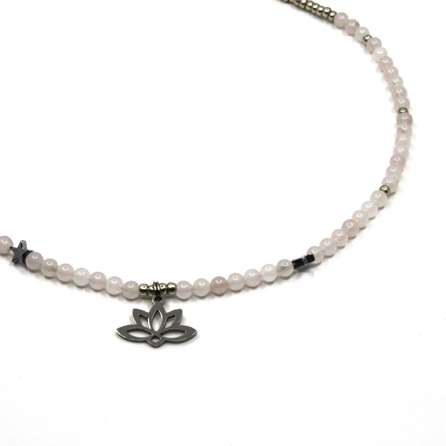 Rose Quartz Necklace with Lotus Charm