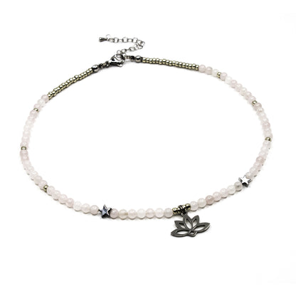 Rose Quartz Necklace with Lotus Charm