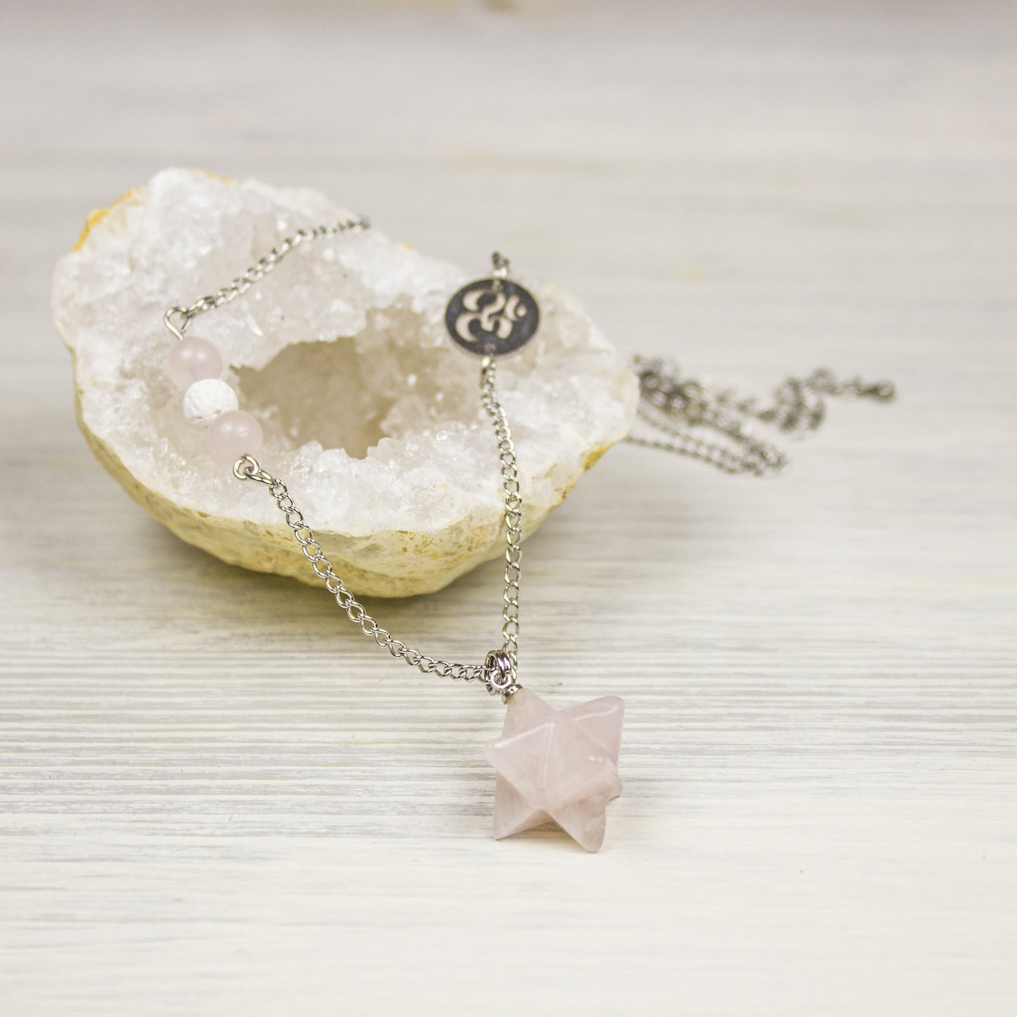 Healing Crystal Necklace with Merkaba Pendant