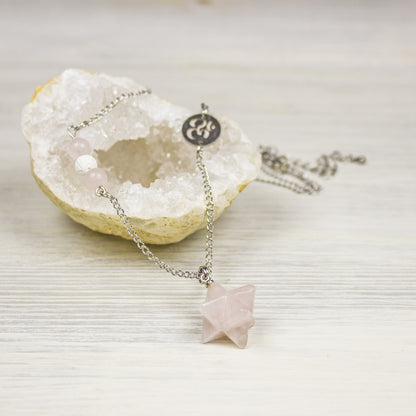 Healing Crystal Necklace with Merkaba Pendant