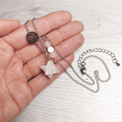 Healing Crystal Necklace with Merkaba Pendant