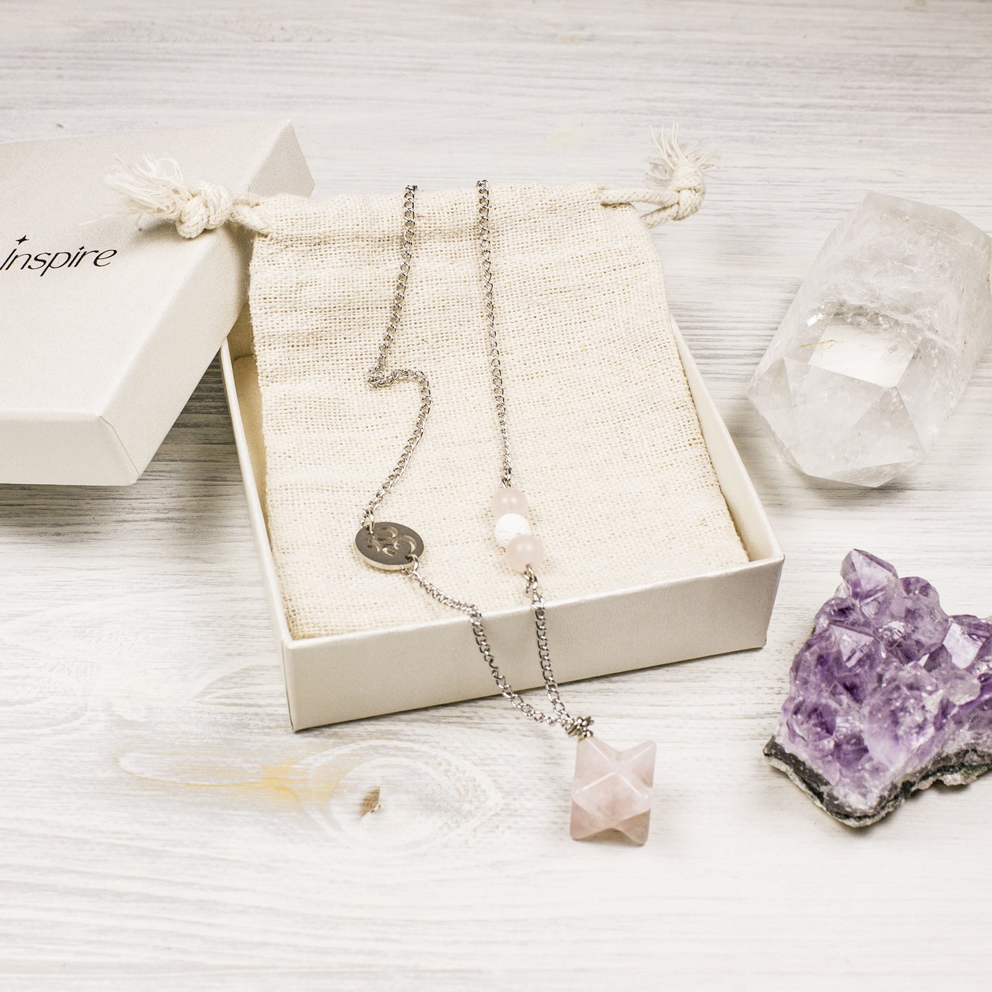 Healing Crystal Necklace with Merkaba Pendant