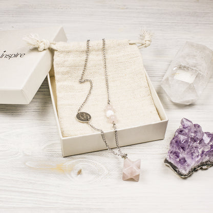 Healing Crystal Necklace with Merkaba Pendant