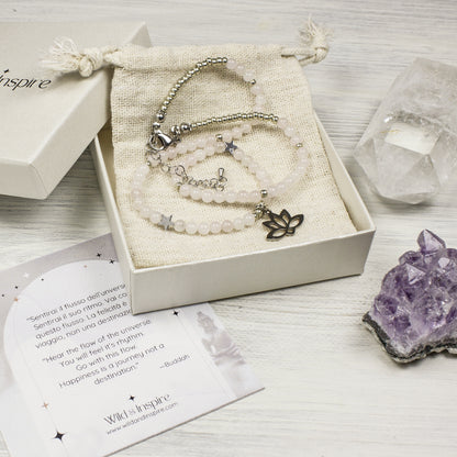 Rose Quartz Necklace with Lotus Charm