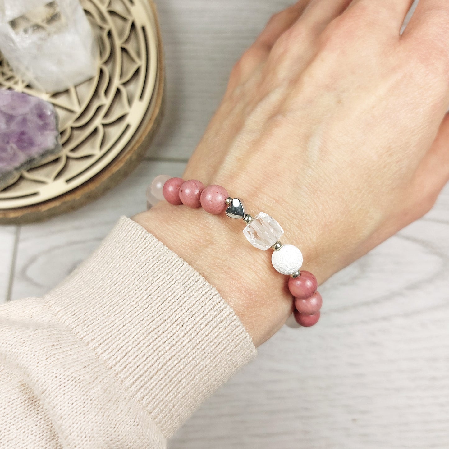 Rose Quartz and Amethyst Diffuser Bracelet for Self Love