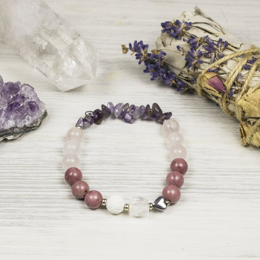 Rose Quartz and Amethyst Diffuser Bracelet for Self Love