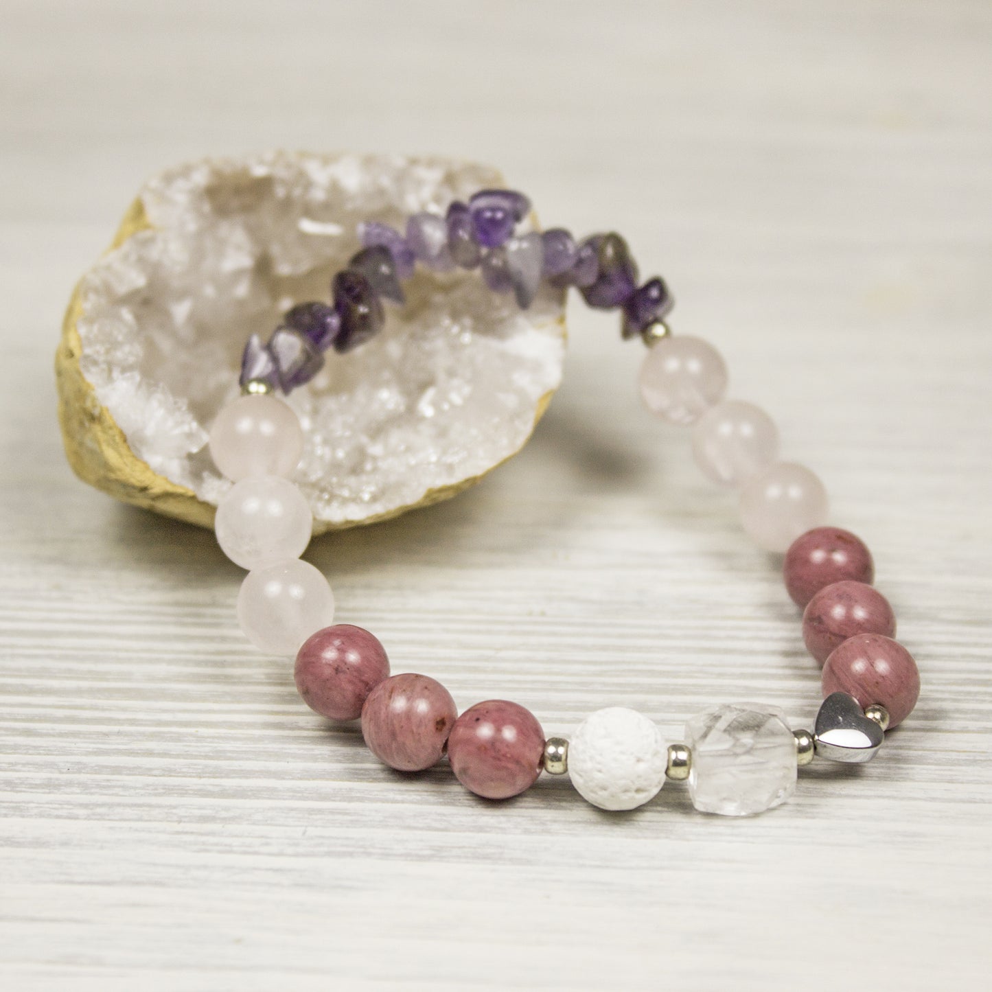 Rose Quartz and Amethyst Diffuser Bracelet for Self Love