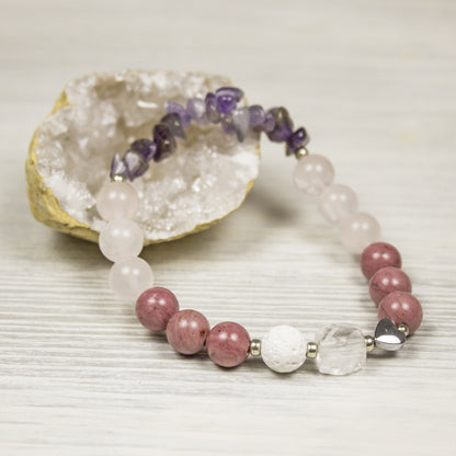 Rose Quartz and Amethyst Diffuser Bracelet for Self Love