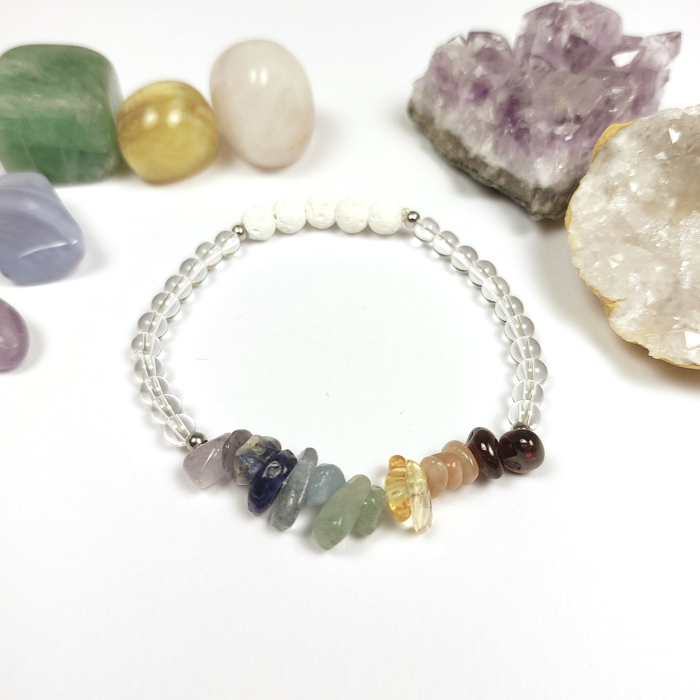 Chakra Bracelet with Clear Quartz for Positive Energy